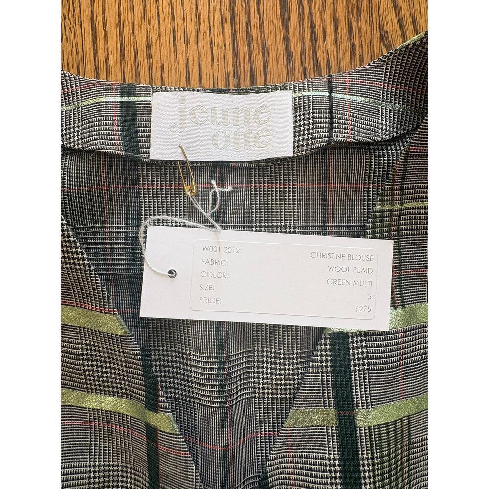 Jeune Otte Women's Christine Blouse Wool Plaid Peplum Top Green Multi Size S NWT - Picture 6 of 7